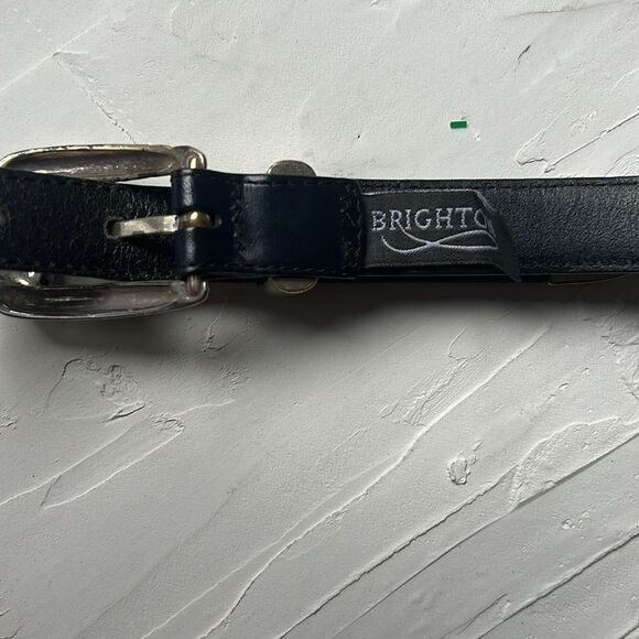 Vintage 90s 1992 Navy Leather Silver Belt Gold Details Brighton Leather Small - Picture 4 of 6